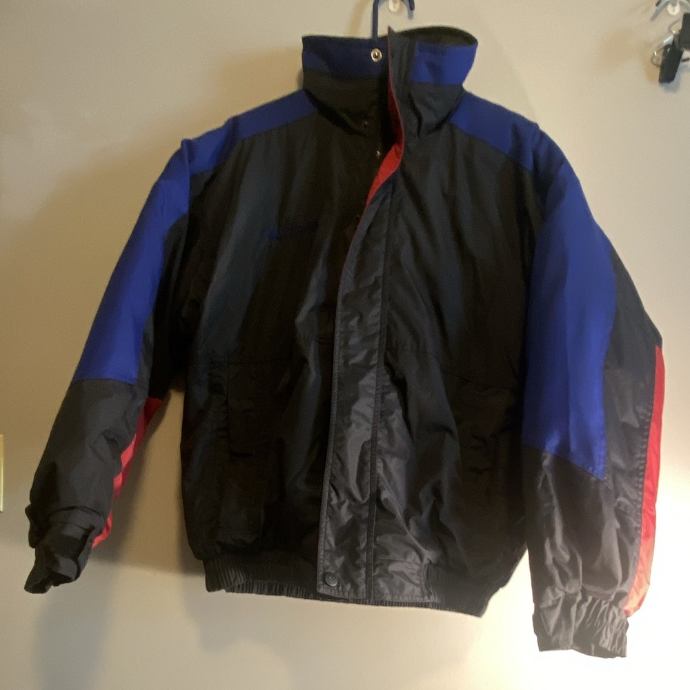 Columbia Men's M Black Blue Red Colorblock Puffer Jacket Full Zip Crown Rock VTG